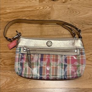 Coach Metallic and Multicolor Plaid wristlet